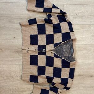 Navy and Cream Checkered Women's Sweater